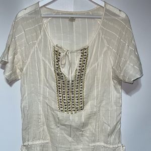 Billabong Swim Cover Sheer Cream W/Gold Grommet Detail Tie Waist Large